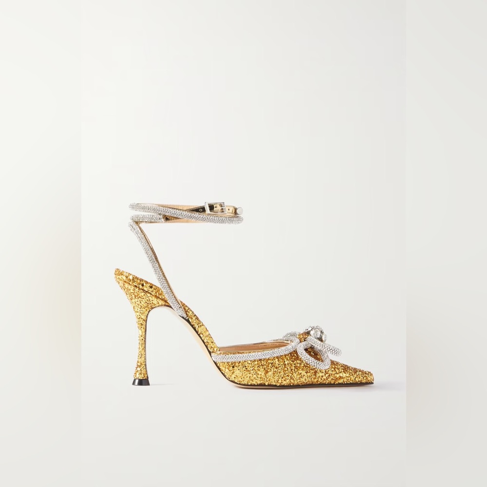 Mach & Mach Double Bow Pointed Toe Pump Gold New … - image 3